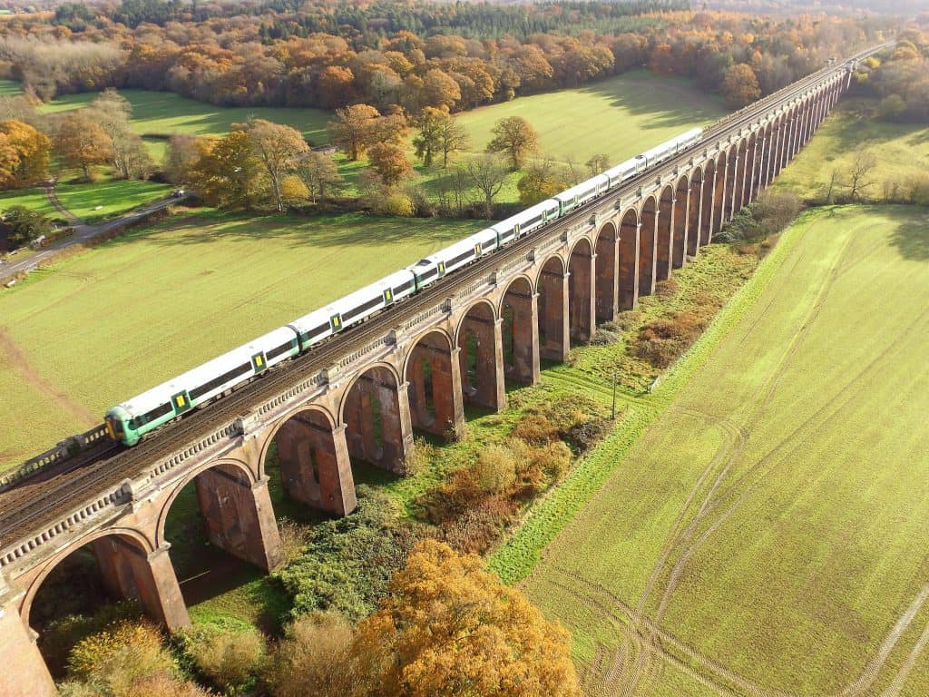 Southern train going over the Ouse Valley Viaduct in Sussex.